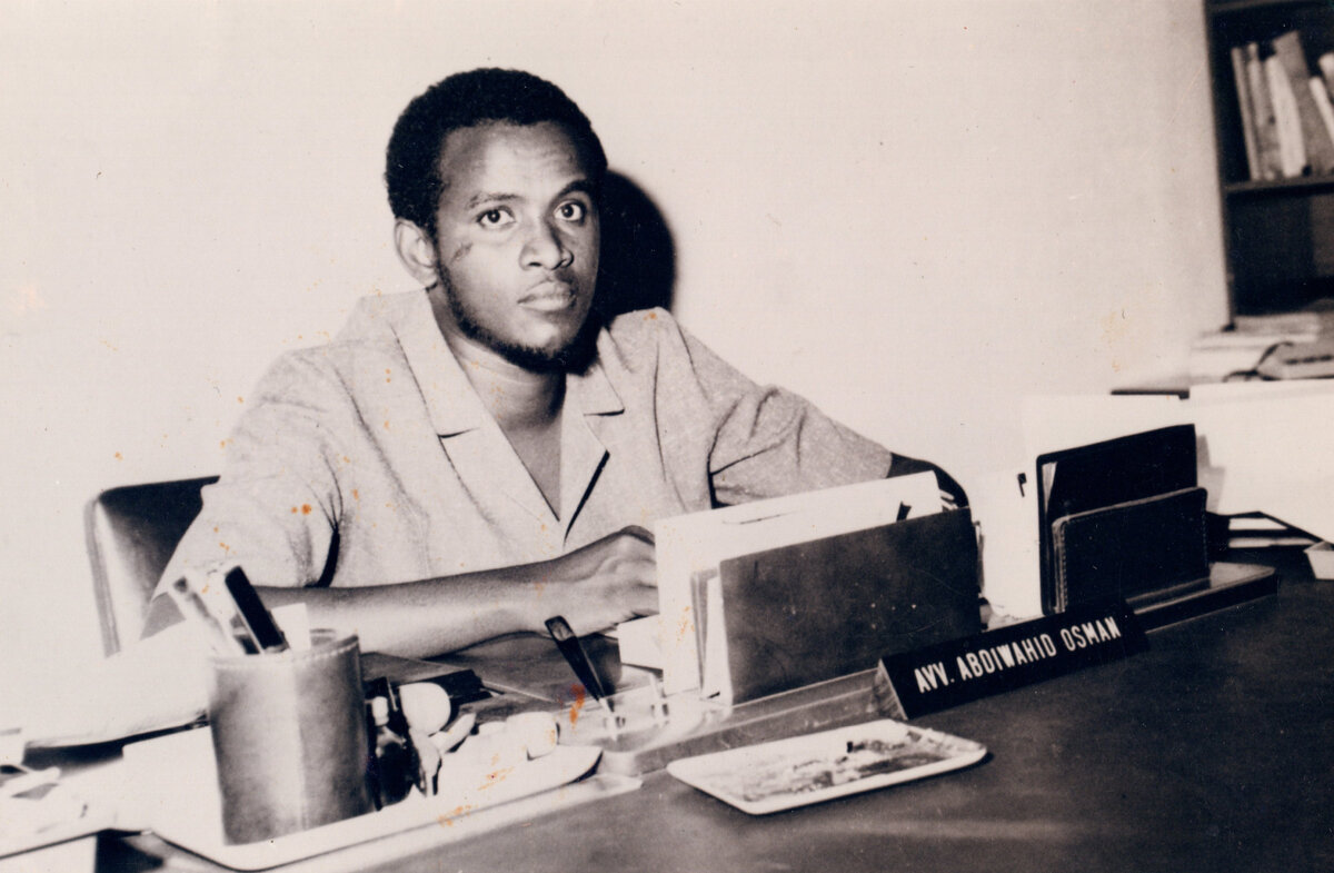 Abdiwahid Osman Haji at his law office in Mogadishu Somalia 1983